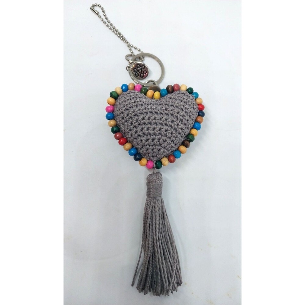 The Sak Back to Bali Heart Dangle Beaded Crochet Gray Bag Charm